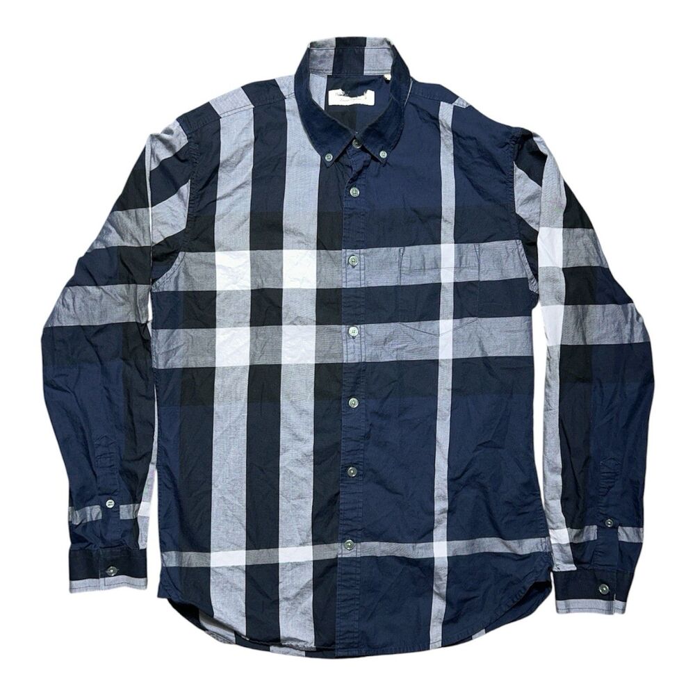 Men's Burberry Blue Nova Check Long Sleeve Button Down Dress Shirt Large